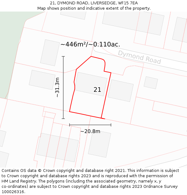 21, DYMOND ROAD, LIVERSEDGE, WF15 7EA: Plot and title map