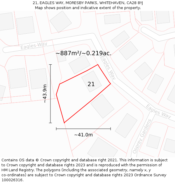 21, EAGLES WAY, MORESBY PARKS, WHITEHAVEN, CA28 8YJ: Plot and title map