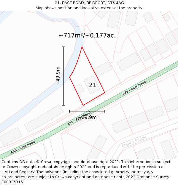 21, EAST ROAD, BRIDPORT, DT6 4AG: Plot and title map