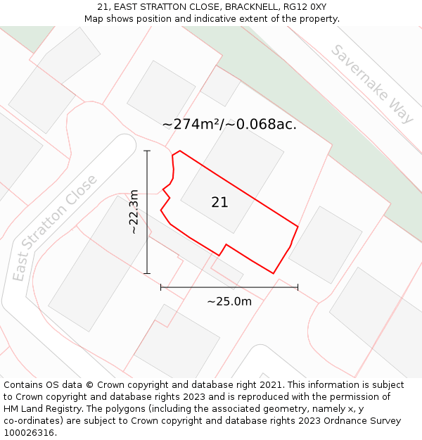 21, EAST STRATTON CLOSE, BRACKNELL, RG12 0XY: Plot and title map