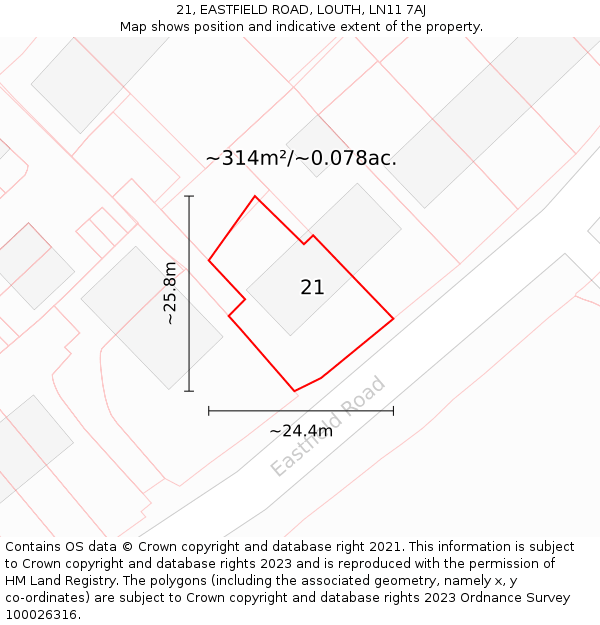 21, EASTFIELD ROAD, LOUTH, LN11 7AJ: Plot and title map