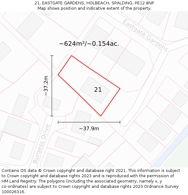 21, EASTGATE GARDENS, HOLBEACH, SPALDING, PE12 8NP: Plot and title map
