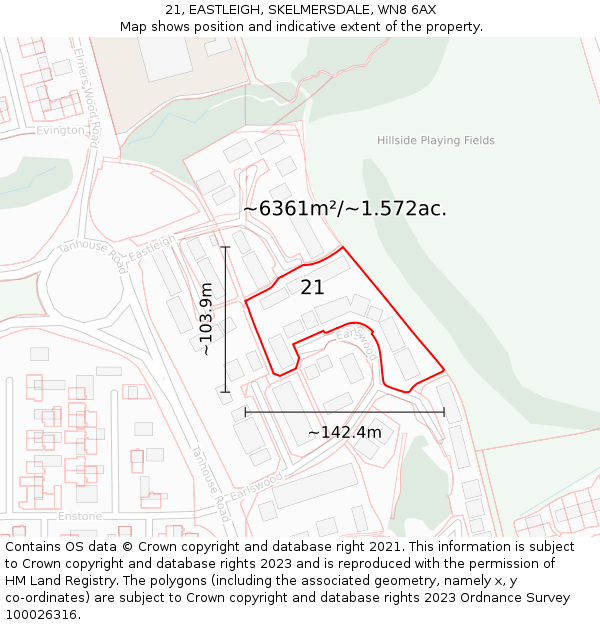 21, EASTLEIGH, SKELMERSDALE, WN8 6AX: Plot and title map