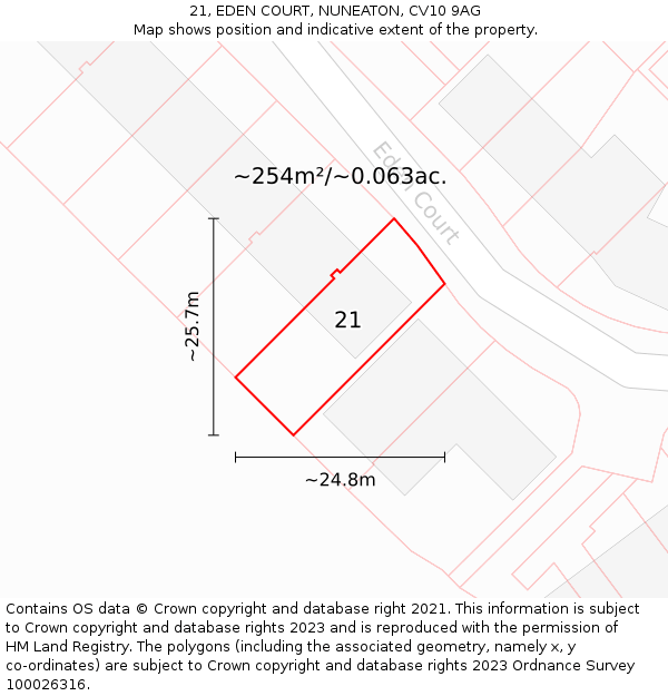 21, EDEN COURT, NUNEATON, CV10 9AG: Plot and title map