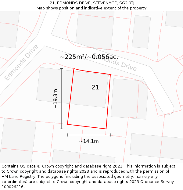 21, EDMONDS DRIVE, STEVENAGE, SG2 9TJ: Plot and title map