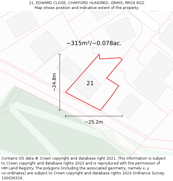 21, EDWARD CLOSE, CHAFFORD HUNDRED, GRAYS, RM16 6GZ: Plot and title map