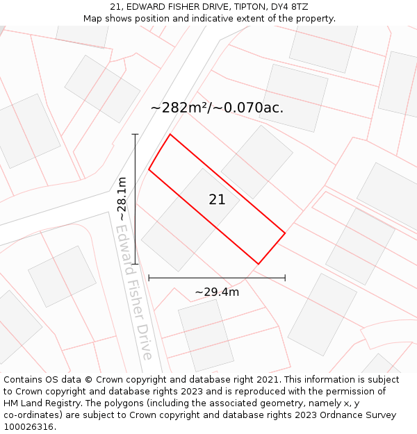 21, EDWARD FISHER DRIVE, TIPTON, DY4 8TZ: Plot and title map