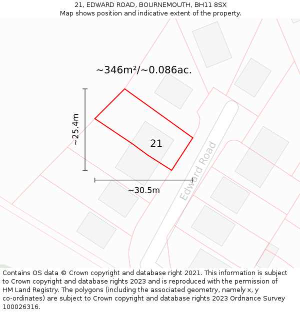 21, EDWARD ROAD, BOURNEMOUTH, BH11 8SX: Plot and title map