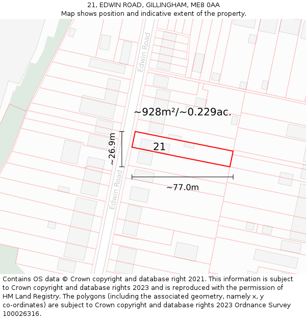 21, EDWIN ROAD, GILLINGHAM, ME8 0AA: Plot and title map