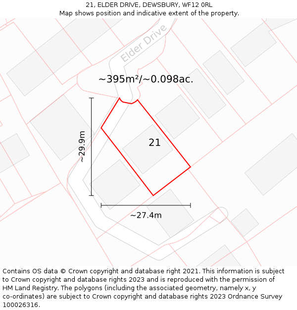 21, ELDER DRIVE, DEWSBURY, WF12 0RL: Plot and title map