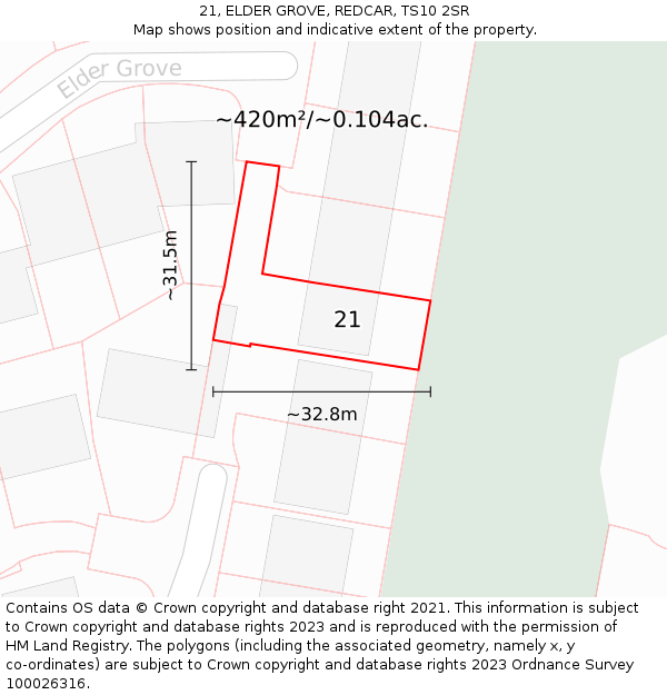 21, ELDER GROVE, REDCAR, TS10 2SR: Plot and title map