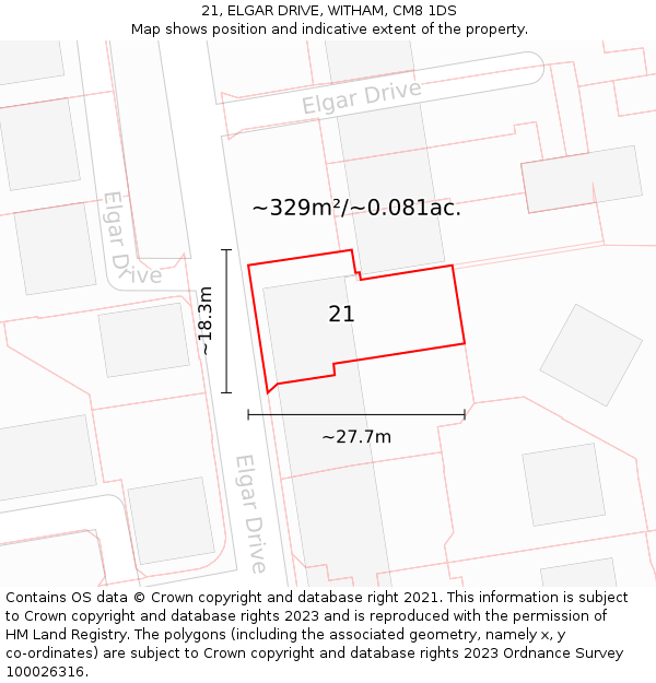 21, ELGAR DRIVE, WITHAM, CM8 1DS: Plot and title map