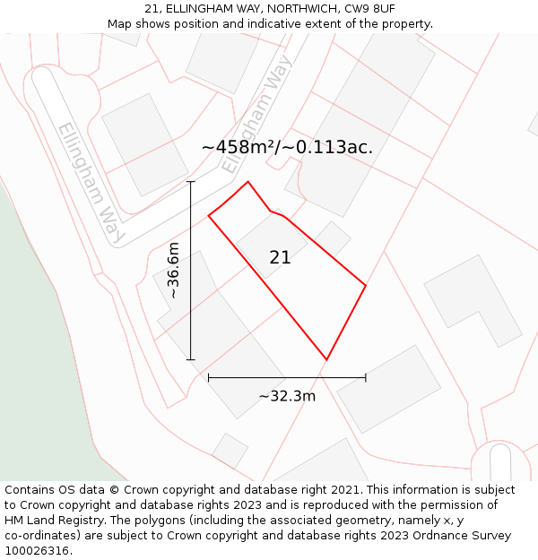 21, ELLINGHAM WAY, NORTHWICH, CW9 8UF: Plot and title map