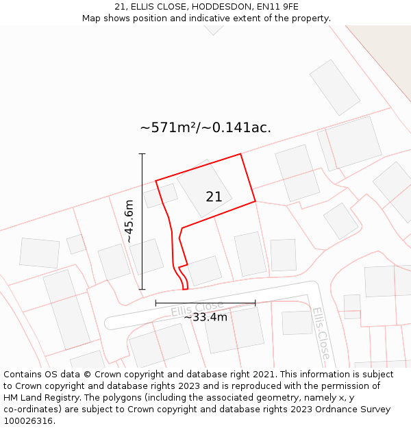 21, ELLIS CLOSE, HODDESDON, EN11 9FE: Plot and title map