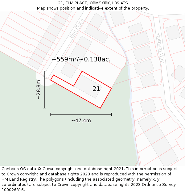 21, ELM PLACE, ORMSKIRK, L39 4TS: Plot and title map