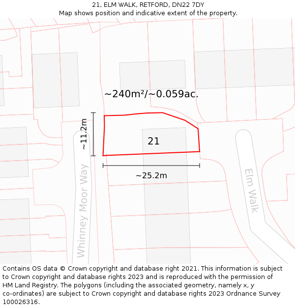 21, ELM WALK, RETFORD, DN22 7DY: Plot and title map