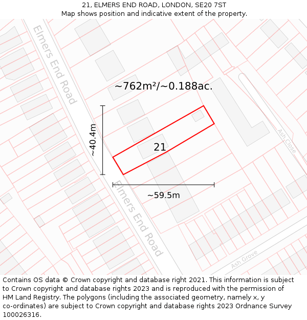 21, ELMERS END ROAD, LONDON, SE20 7ST: Plot and title map