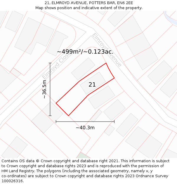 21, ELMROYD AVENUE, POTTERS BAR, EN6 2EE: Plot and title map