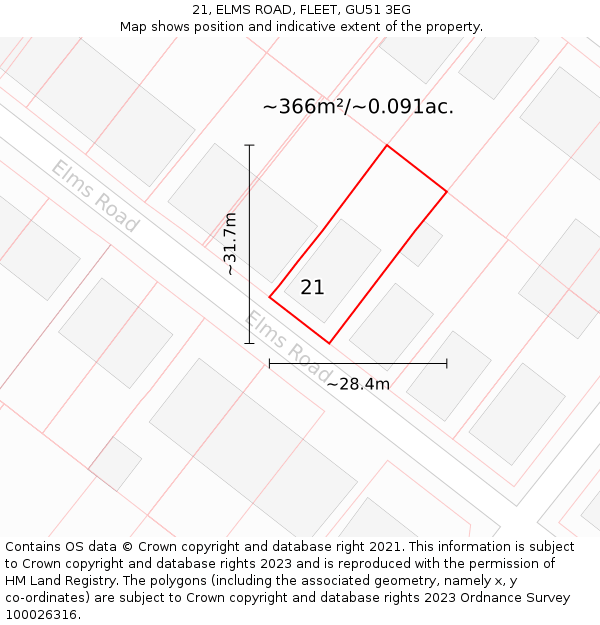 21, ELMS ROAD, FLEET, GU51 3EG: Plot and title map