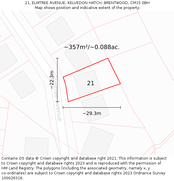 21, ELMTREE AVENUE, KELVEDON HATCH, BRENTWOOD, CM15 0BH: Plot and title map