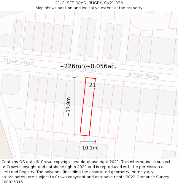21, ELSEE ROAD, RUGBY, CV21 3BA: Plot and title map