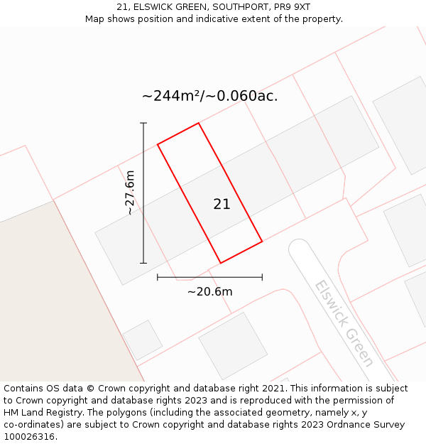 21, ELSWICK GREEN, SOUTHPORT, PR9 9XT: Plot and title map