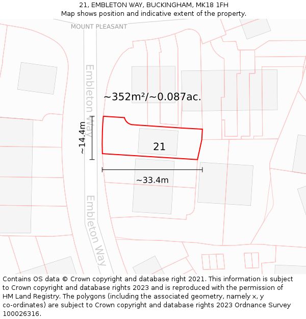 21, EMBLETON WAY, BUCKINGHAM, MK18 1FH: Plot and title map