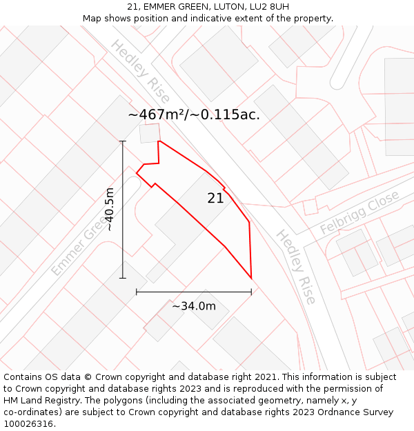 21, EMMER GREEN, LUTON, LU2 8UH: Plot and title map