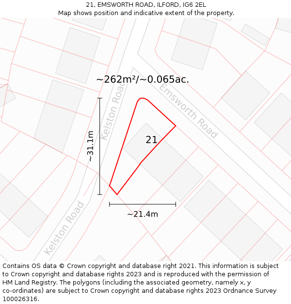 21, EMSWORTH ROAD, ILFORD, IG6 2EL: Plot and title map