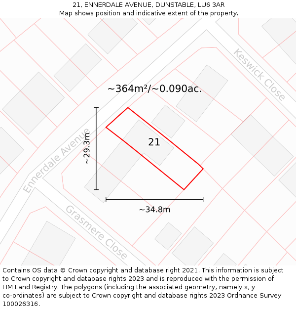 21, ENNERDALE AVENUE, DUNSTABLE, LU6 3AR: Plot and title map