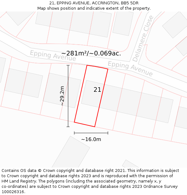 21, EPPING AVENUE, ACCRINGTON, BB5 5DR: Plot and title map