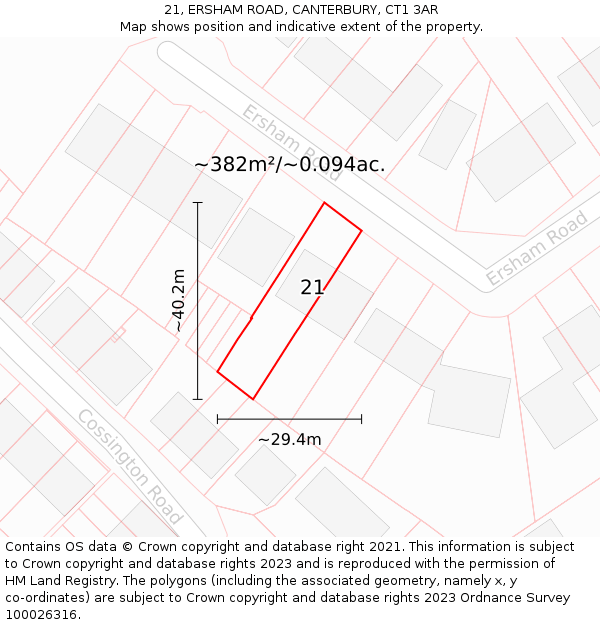 21, ERSHAM ROAD, CANTERBURY, CT1 3AR: Plot and title map