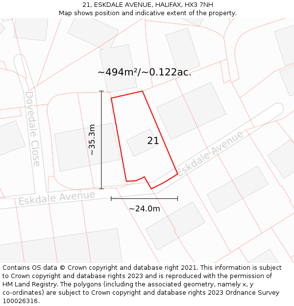 21, ESKDALE AVENUE, HALIFAX, HX3 7NH: Plot and title map