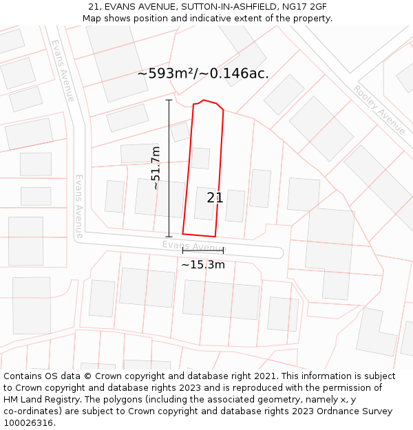 21, EVANS AVENUE, SUTTON-IN-ASHFIELD, NG17 2GF: Plot and title map