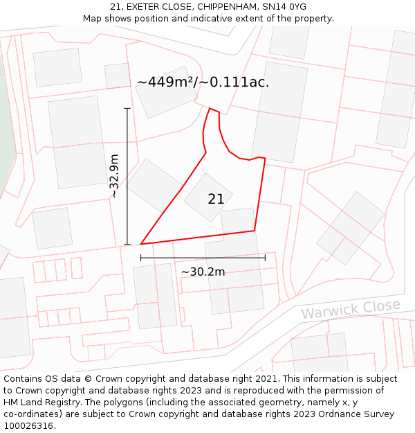 21, EXETER CLOSE, CHIPPENHAM, SN14 0YG: Plot and title map