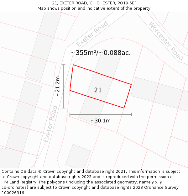 21, EXETER ROAD, CHICHESTER, PO19 5EF: Plot and title map
