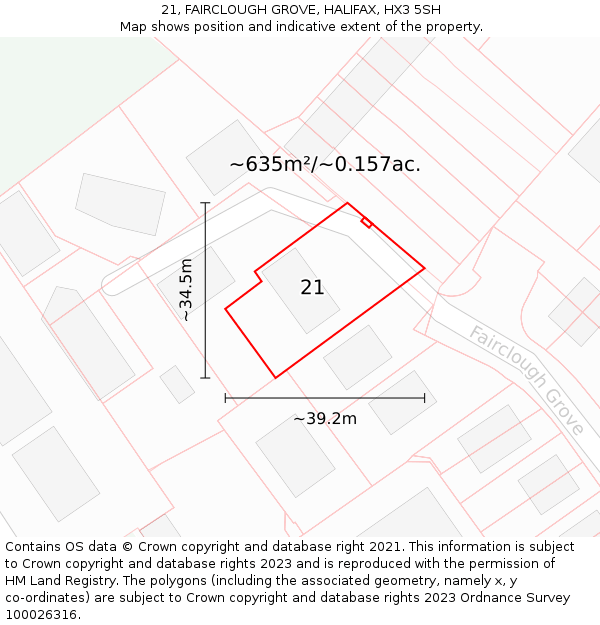 21, FAIRCLOUGH GROVE, HALIFAX, HX3 5SH: Plot and title map