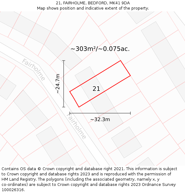 21, FAIRHOLME, BEDFORD, MK41 9DA: Plot and title map