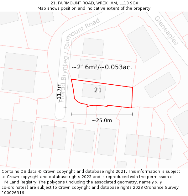 21, FAIRMOUNT ROAD, WREXHAM, LL13 9GX: Plot and title map