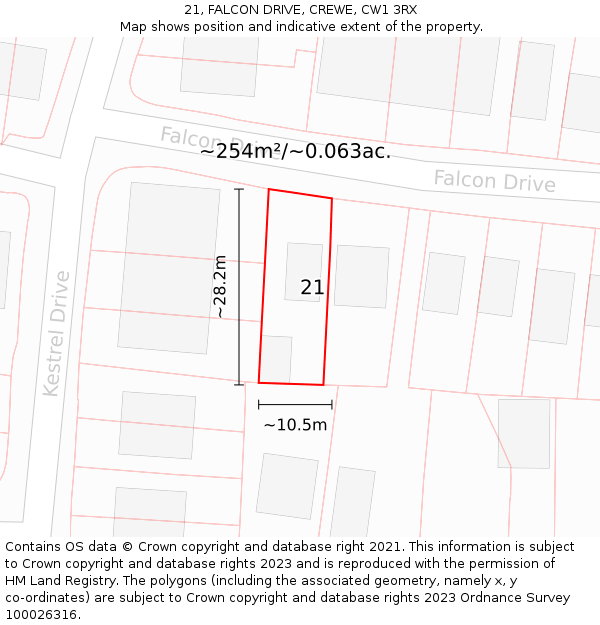 21, FALCON DRIVE, CREWE, CW1 3RX: Plot and title map