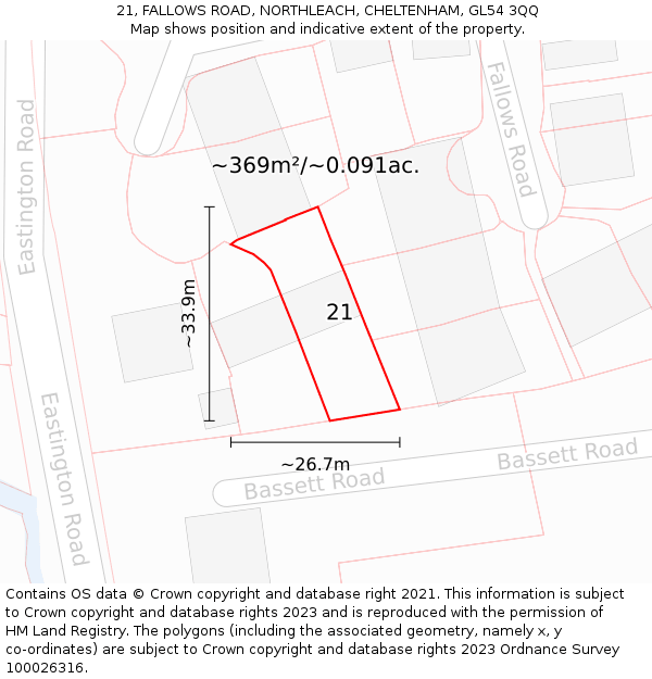 21, FALLOWS ROAD, NORTHLEACH, CHELTENHAM, GL54 3QQ: Plot and title map