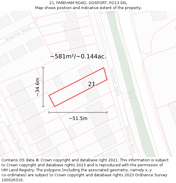 21, FAREHAM ROAD, GOSPORT, PO13 0XL: Plot and title map