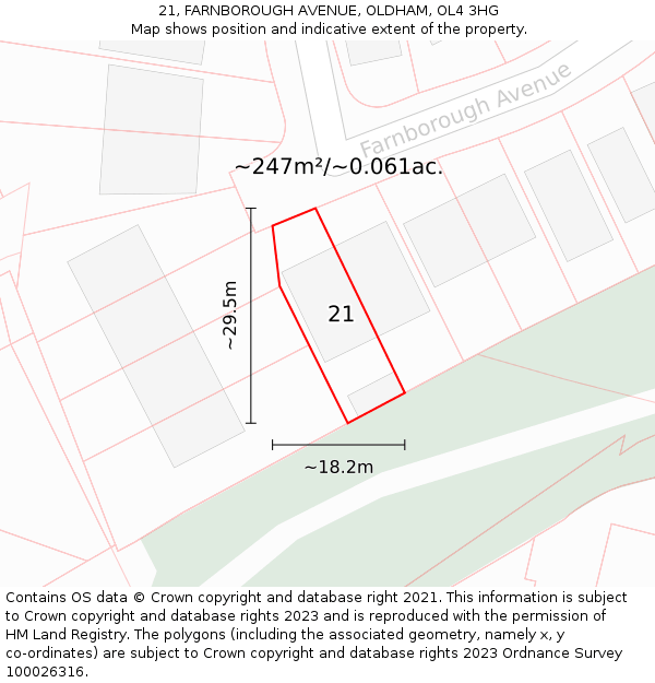 21, FARNBOROUGH AVENUE, OLDHAM, OL4 3HG: Plot and title map