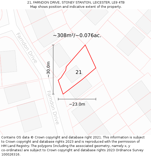 21, FARNDON DRIVE, STONEY STANTON, LEICESTER, LE9 4TB: Plot and title map