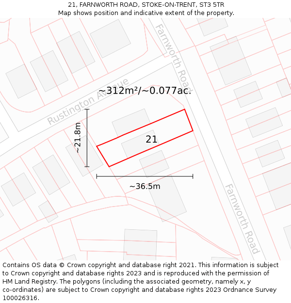 21, FARNWORTH ROAD, STOKE-ON-TRENT, ST3 5TR: Plot and title map