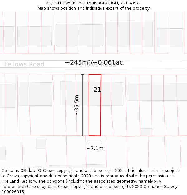 21, FELLOWS ROAD, FARNBOROUGH, GU14 6NU: Plot and title map