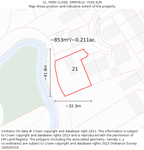 21, FERN CLOSE, DRIFFIELD, YO25 6UR: Plot and title map