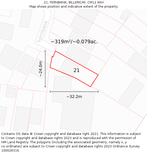 21, FERNBANK, BILLERICAY, CM12 9XH: Plot and title map