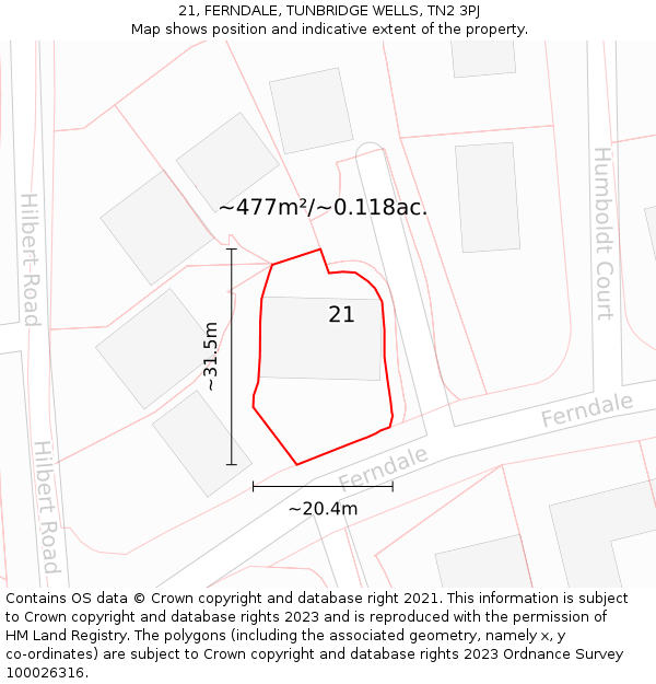 21, FERNDALE, TUNBRIDGE WELLS, TN2 3PJ: Plot and title map