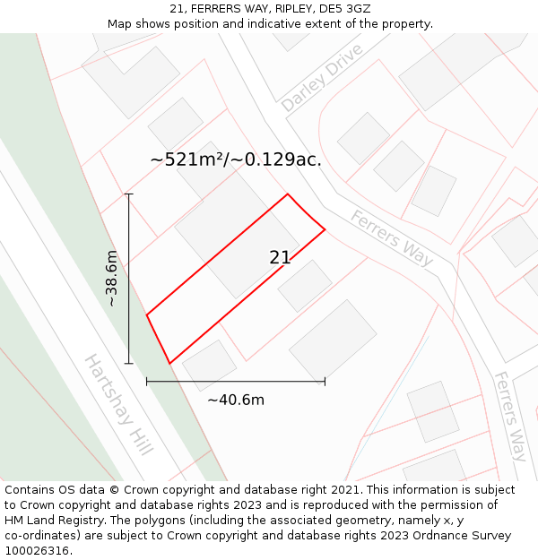 21, FERRERS WAY, RIPLEY, DE5 3GZ: Plot and title map